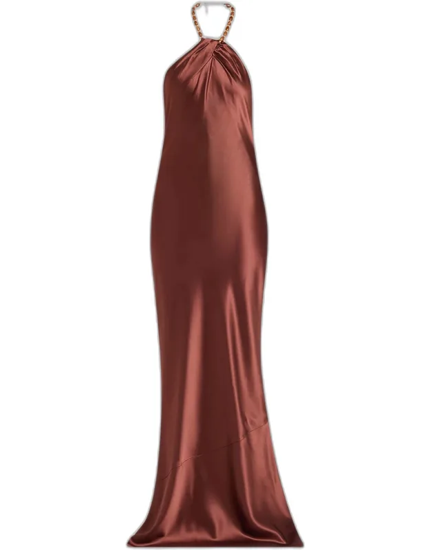 Satin Beaded Halter Dress