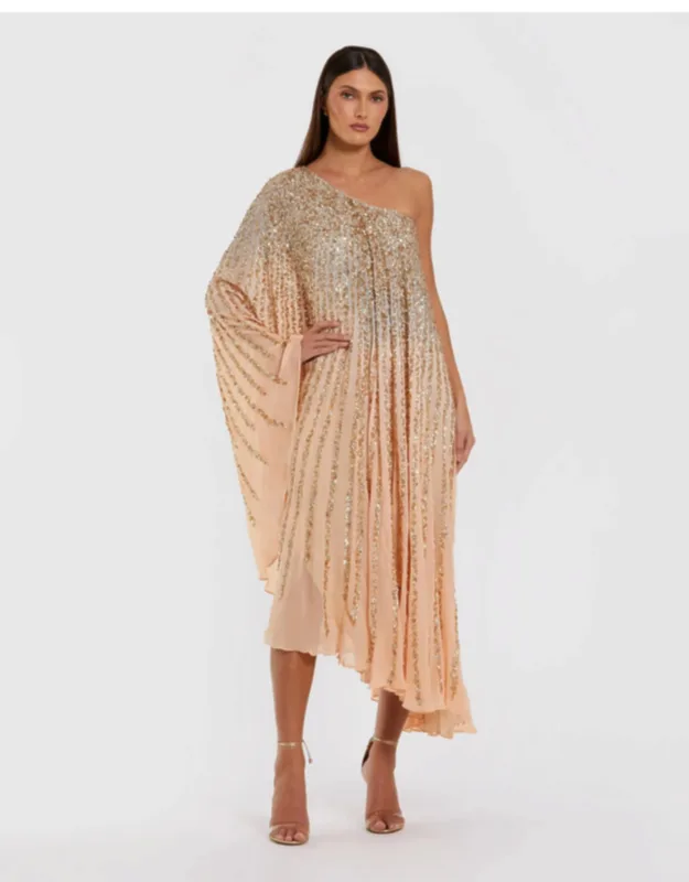 One Shoulder Ombre Sequin Kaftan Dress