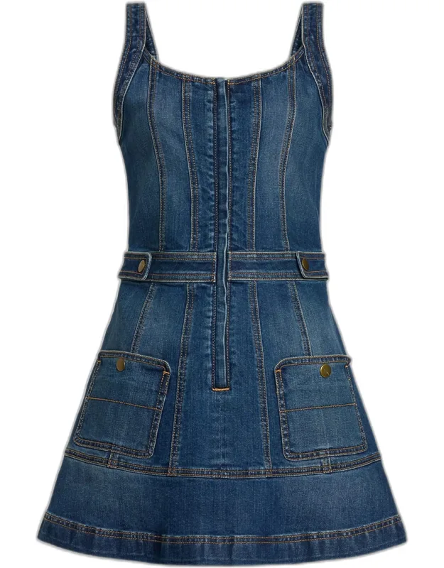 Scoop-neck Denim Mini Dress