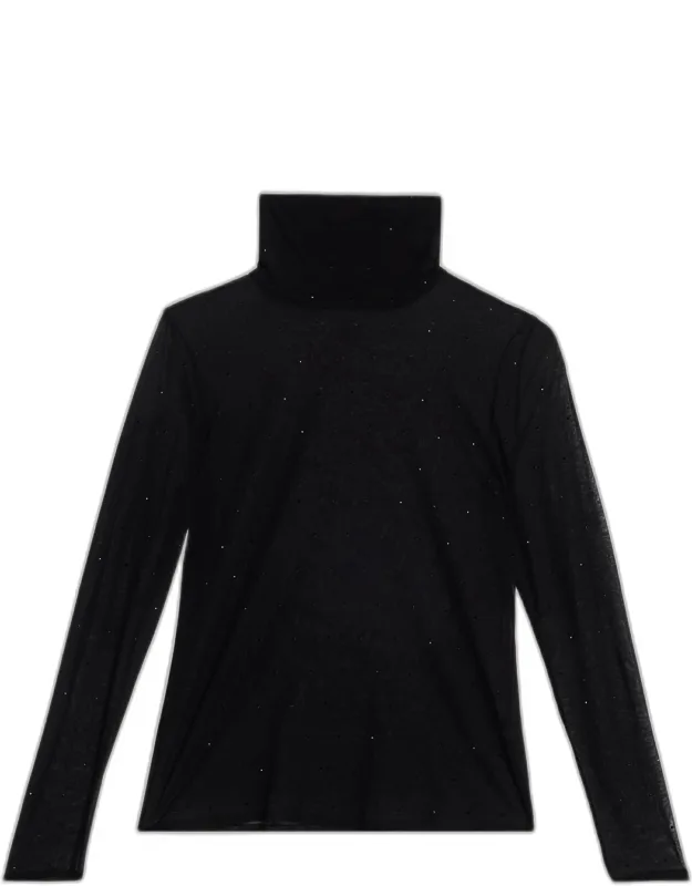 Sheer Crystal-embellished Turtleneck Pullover