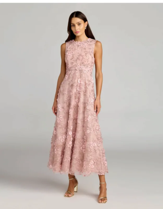 Petite Floral Embroidered High Neck Midi Dress