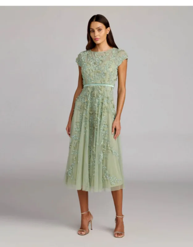Floral Embellished Cap Sleeve Midi Dress