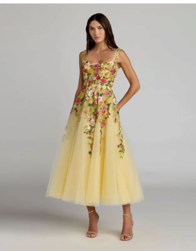 Embroidered Tulle A-line Midi Dress