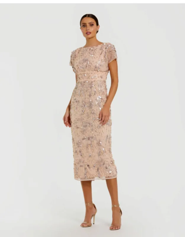 Embellished Cap Sleeve Midi Dress