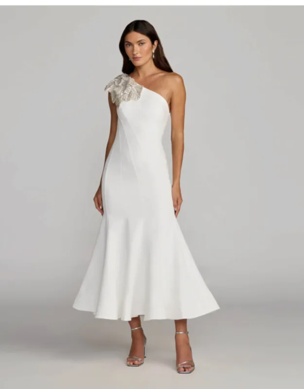 One Shoulder Midi Dress With Flower