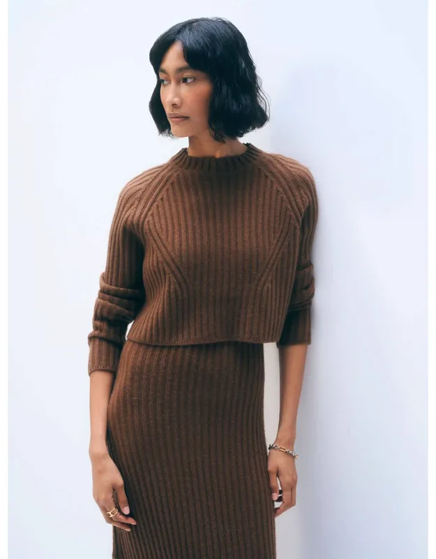 Cropped Ribbed Crew Sweater