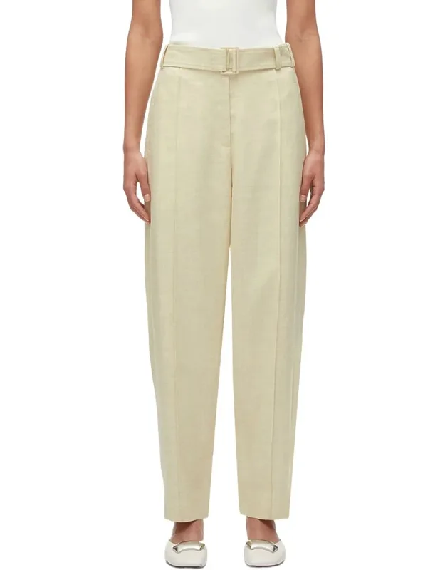Tailored Belted Tapered Linen-blend Trousers