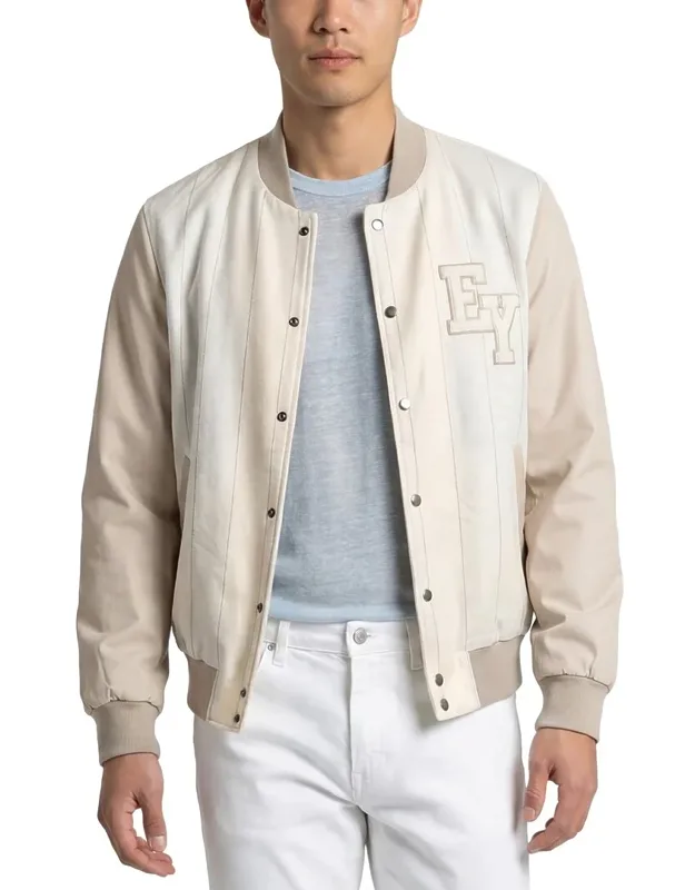 Leather-trim Linen, Wool & Silk-blend Bomber Jacket