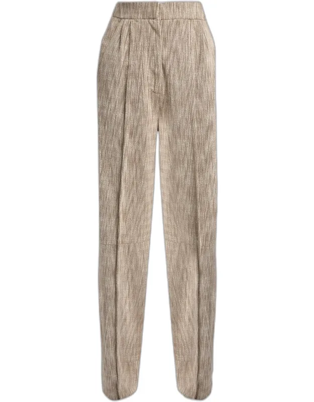Pleated Cotton Jacquard Trousers