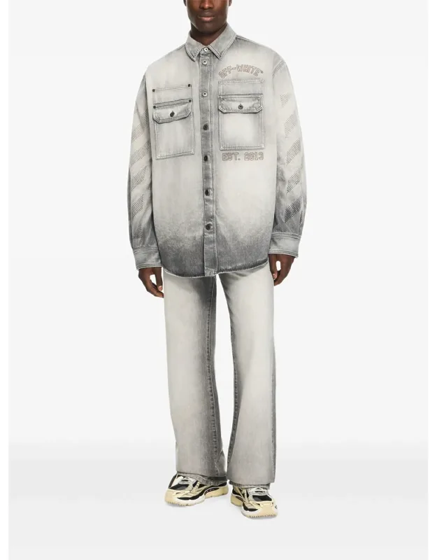 Diagonal Embroidery Slim-fit Jeans
