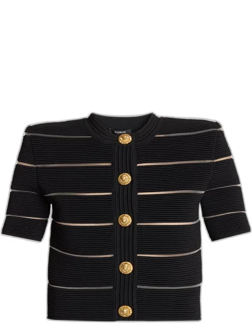 Metallic Striped Strong-shoulder Crop Cardigan
