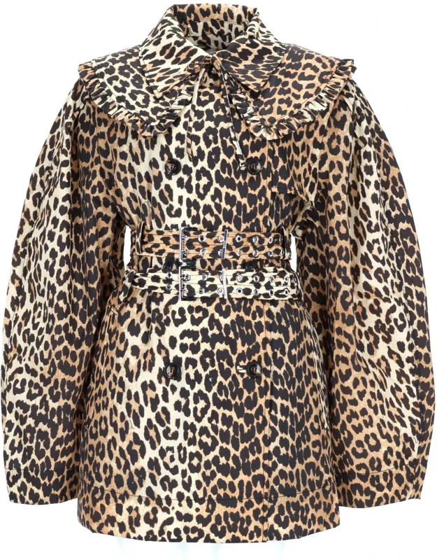 Short Trench Coat With Leopard Print