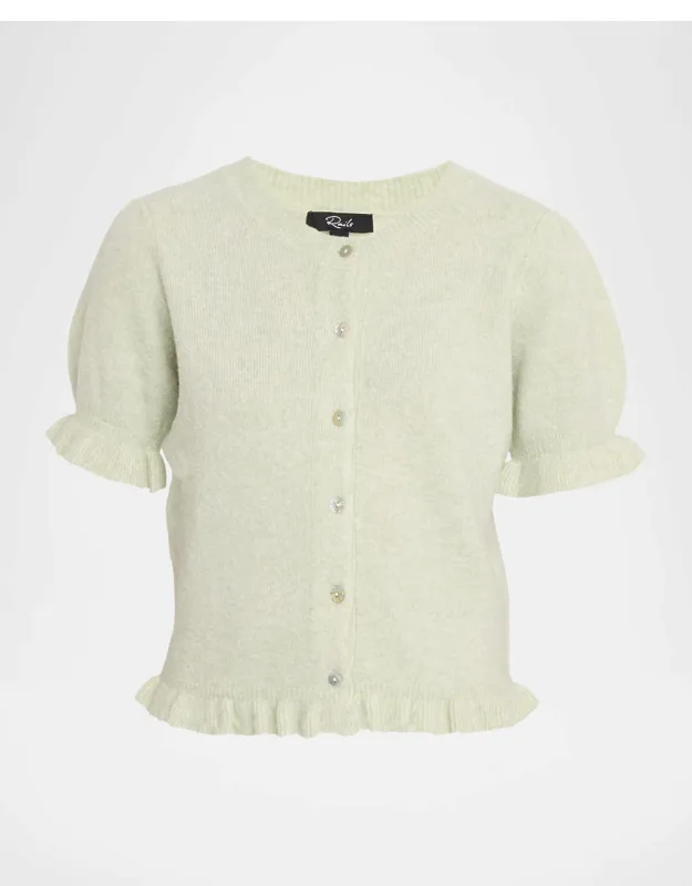 Ruffle-trim Puff-sleeve Cardigan