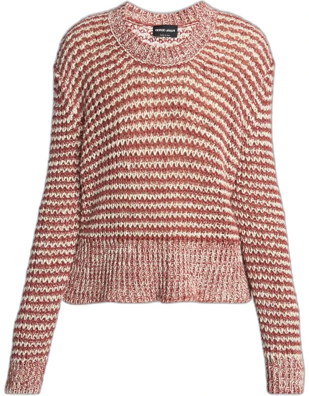 Striped Linen Open-knit Crewneck Sweater