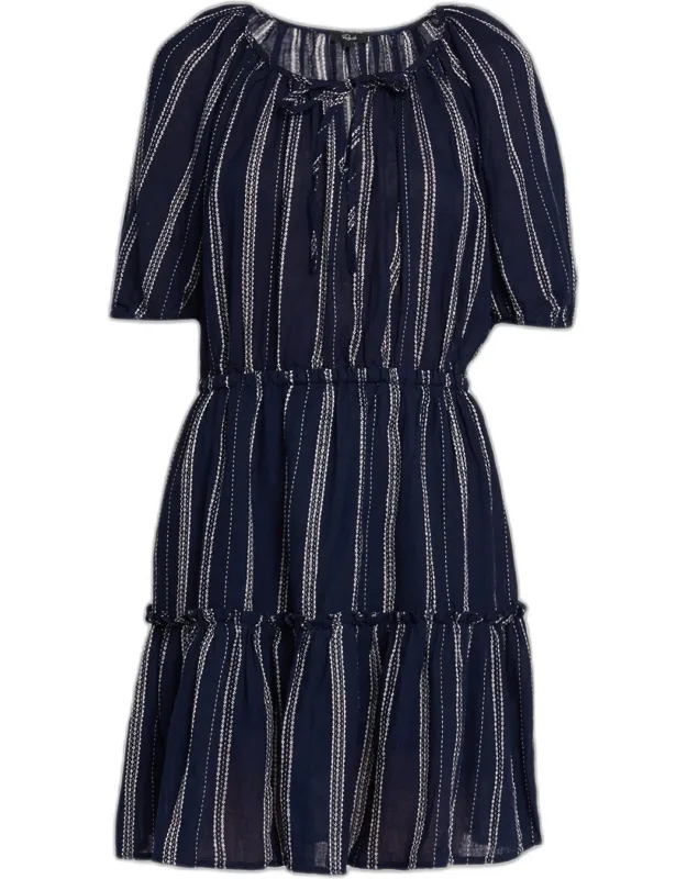 Saba Stripe Linen Puff-sleeve Mini Dress