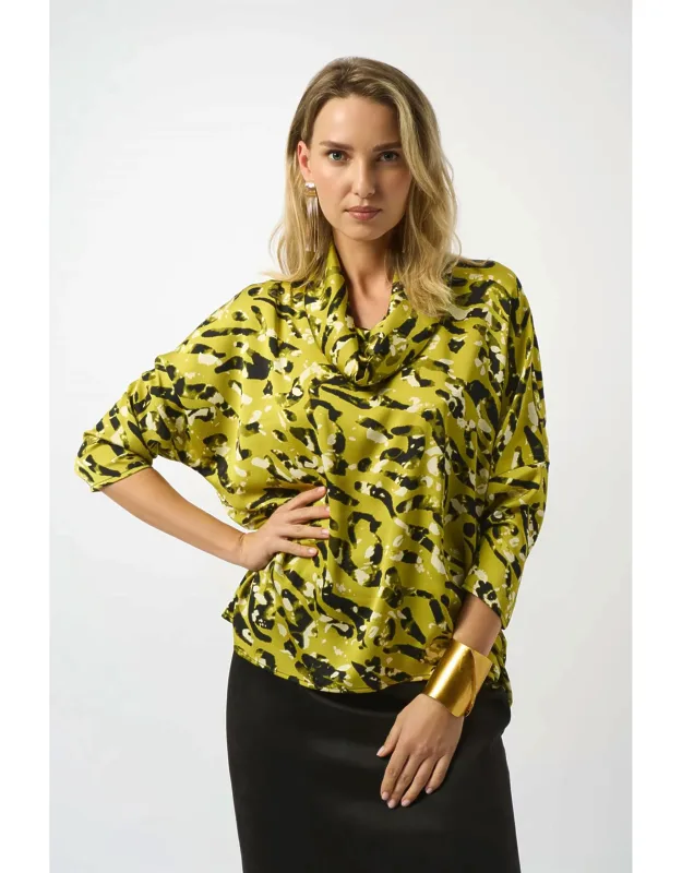 Animal Print Cowl Neck 3/4 Sleeve Top