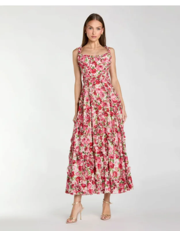 Ruffle Scoop Neck Floral A-line Dress