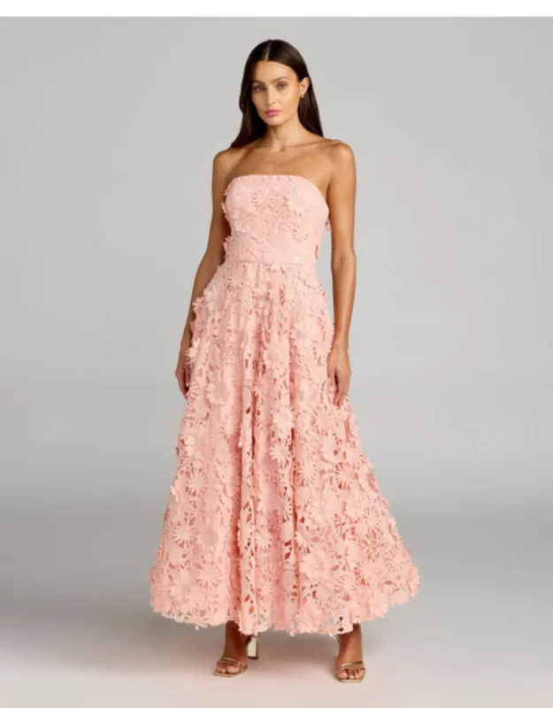 Strapless Floral Embroidered Lace A-line Dress