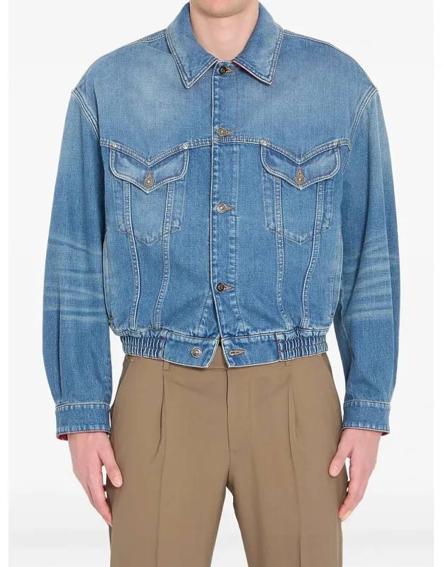 Point Collar Medusa Cotton Denim Jacket