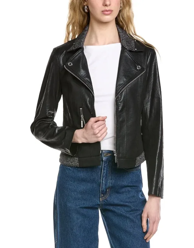 Joseph Ribkoff Faux Leather Jacket With Zippered Pocket