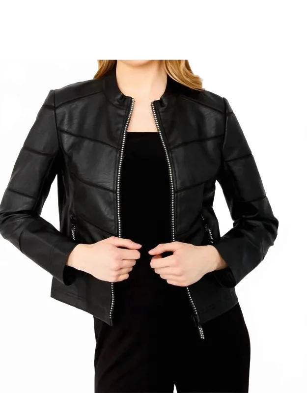 Faux Leather Bling Zip Jacket