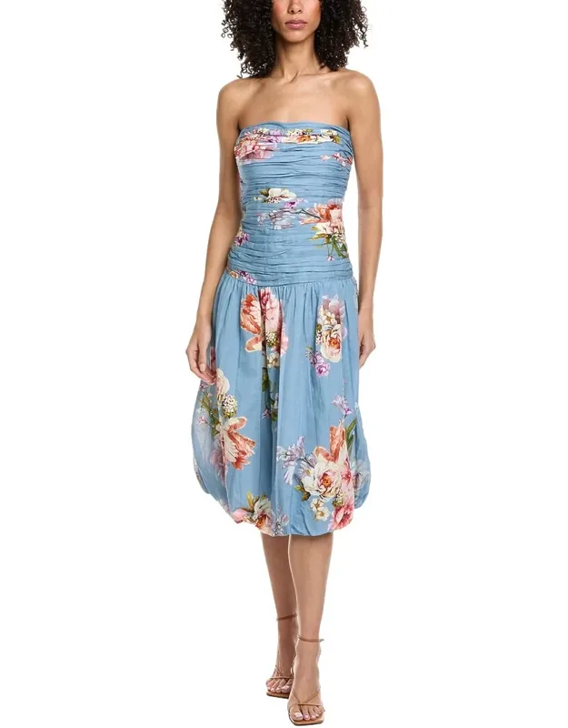 Ruched Linen-blend Midi Dress