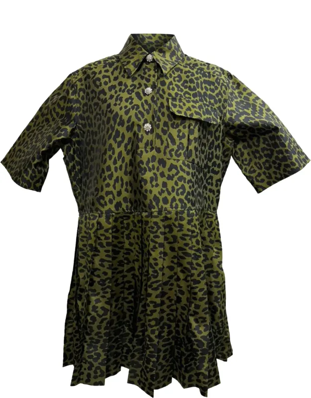 Pleated Leopard Jacquard Mini Dress