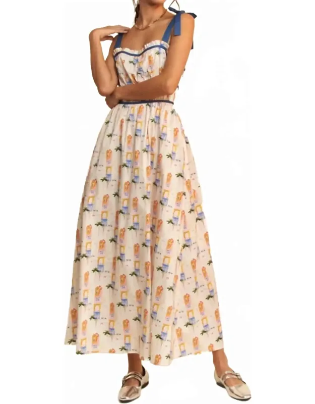 Sleeveless Maxi Sundress In Landscape Print