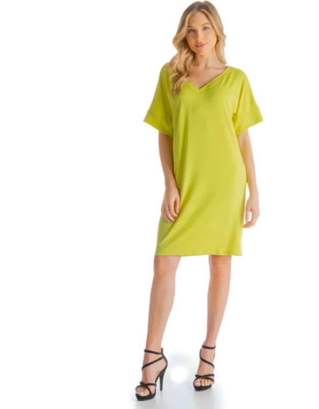 V Neck Short Sleeve Knee Length T Shirt Dress