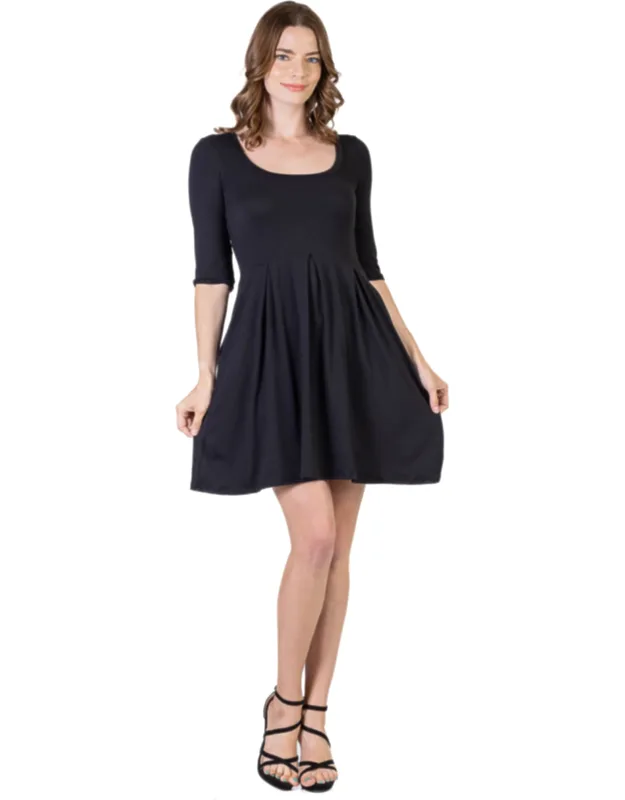 Scoop Neck Three Quarter Sleeve Fit And Flare Mini Dress
