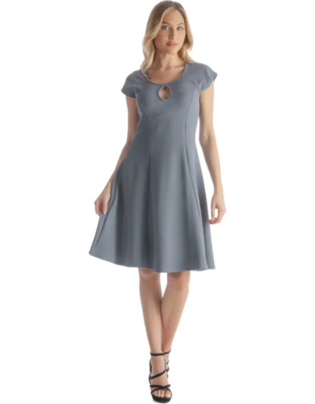 Scoop Neck Keyhole Detail Cap Sleeve Flared Knee Length Dress