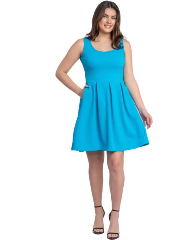 Scoop Neck Sleeveless Pleated Knee Length Pocket Fit And Flare Dress