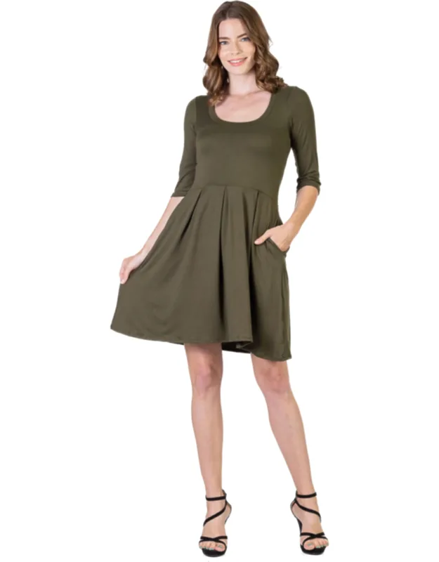 Scoop Neck Three Quarter Sleeve Fit And Flare Mini Dress