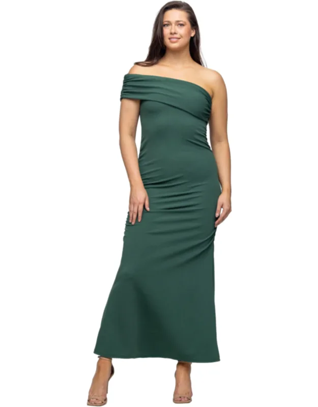 Formal One Shoulder Bodycon Rouched Mermaid Maxi Dress