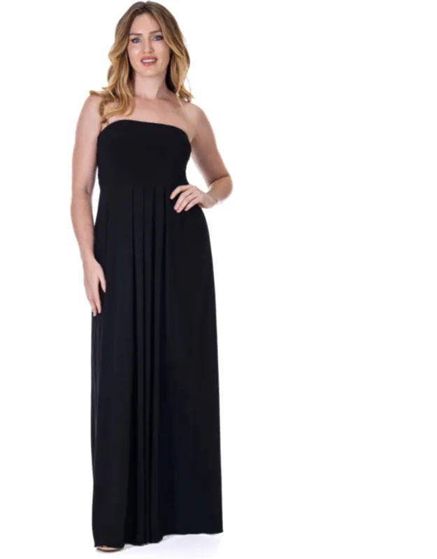 Pleated A-line Strapless Maxi Pocket Dress