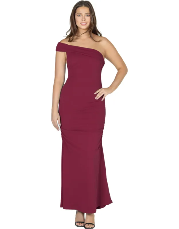 Formal One Shoulder Bodycon Rouched Mermaid Maxi Dress