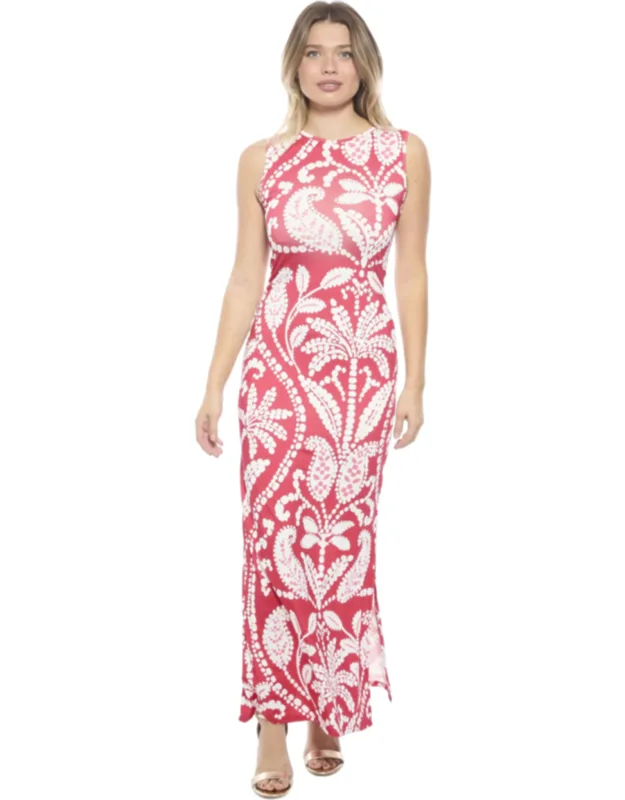 Paisley Sleeveless Side Slit Bodycon A Line Maxi Dress