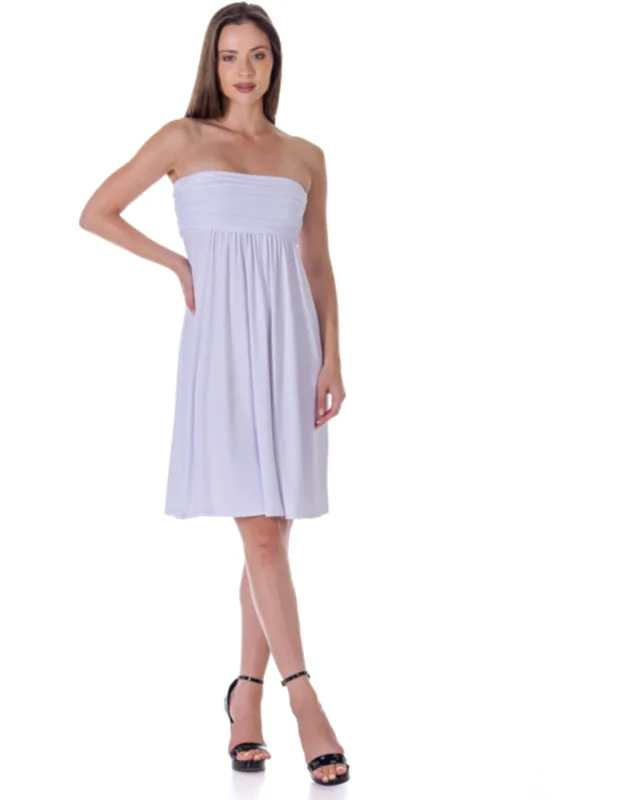 Strapless Pleated Empire Waist Flared A Line Knee Length Dress