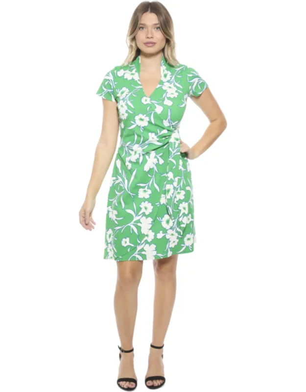 Floral Collar Knee Length Side Tie Wrap Dress
