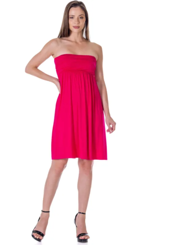 Strapless Pleated Empire Waist Flared A-line Knee Length Dress
