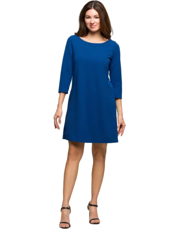 Wide Round Neck Three Quarter Sleeve Knee Length A Line Shift Dress
