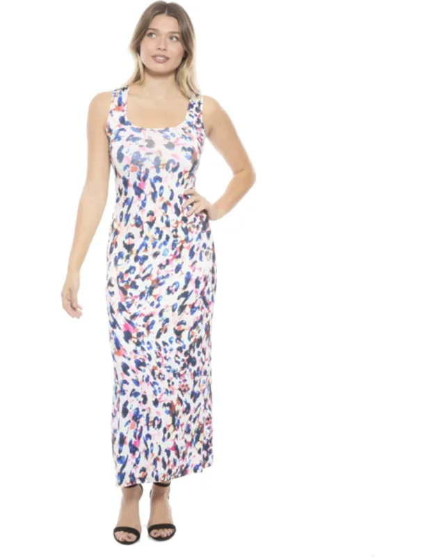 Animal Scoop Neck Sleeveless Tank Racerback Maxi Dress