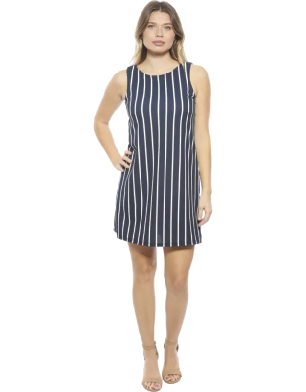 Striped Round Neck Sleeveless A Line Mini Shift Dress