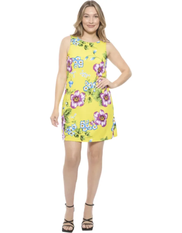 Floral Round Neck Sleeveless A Line Mini Shift Dress