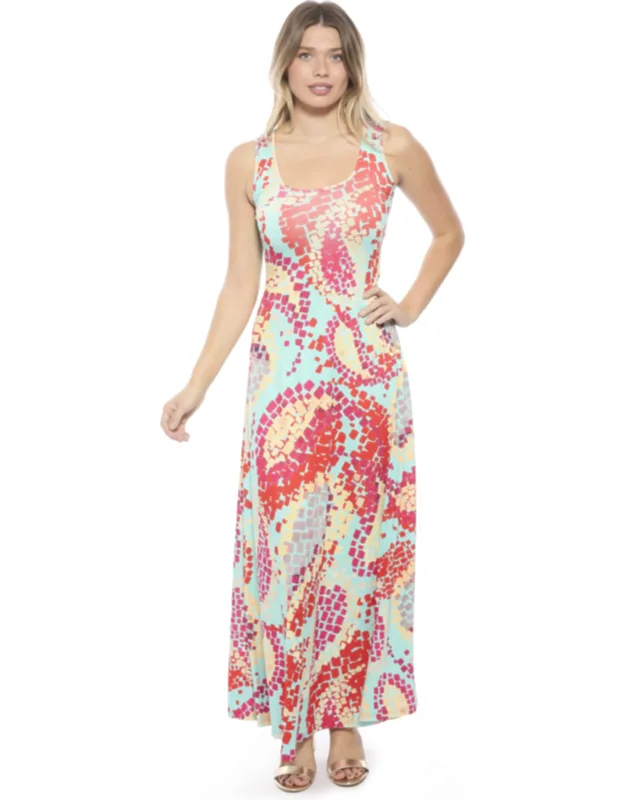 Mosaic Scoop Neck Sleeveless A Line Maxi Dress