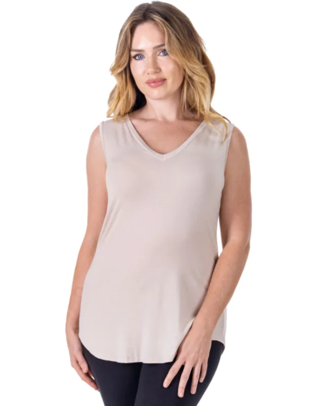 V Neck Tunic Tank Top With Round Hemline