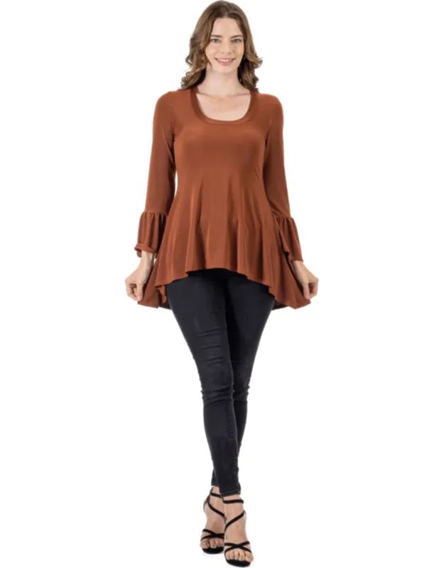 Long Bell Sleeve High Low Tunic Top