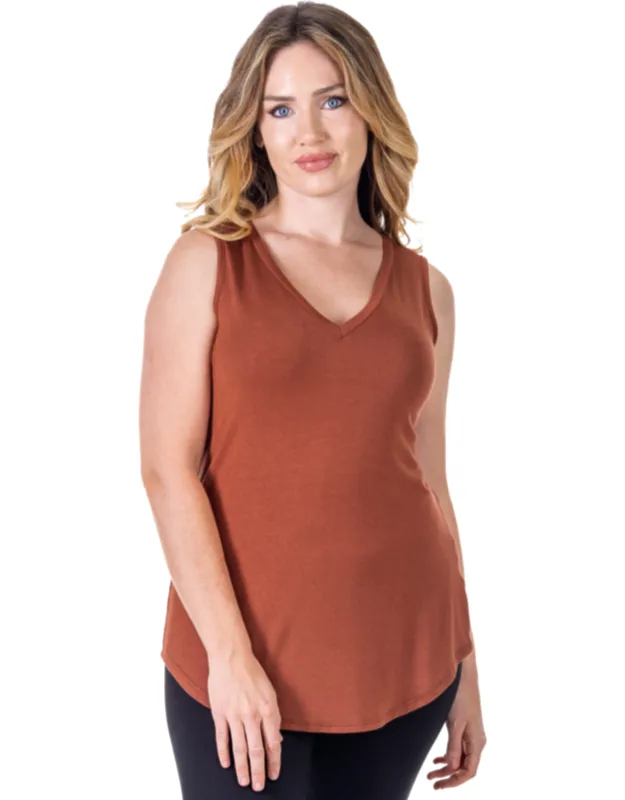 V Neck Tunic Tank Top With Round Hemline