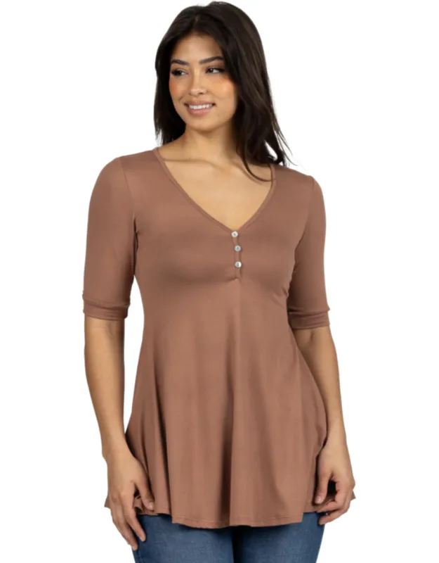 Short Sleeve Tunic Top With Button Detail