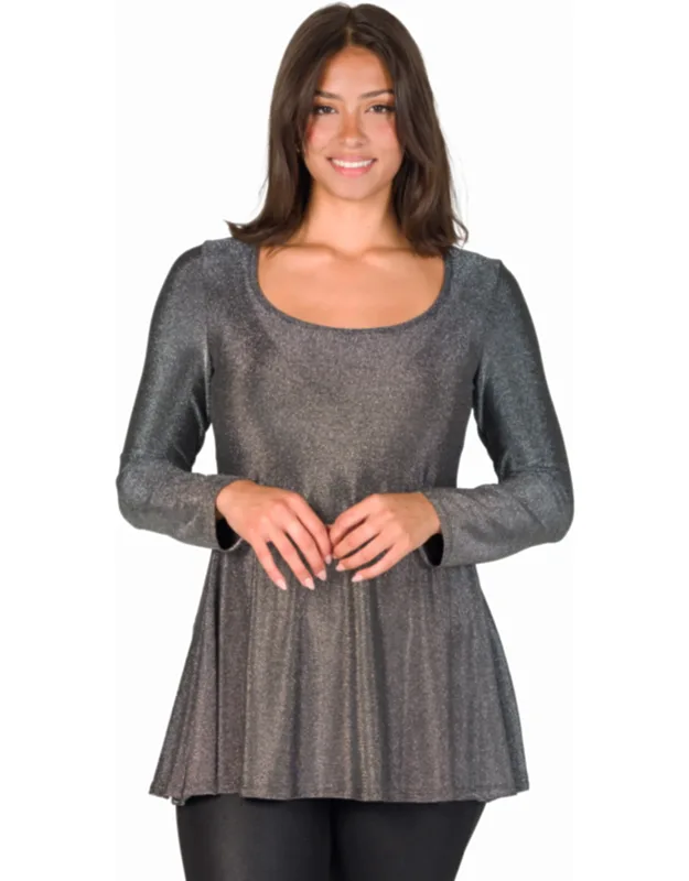 Scoop Neck Long Sleeve Shimmery Fabric Tunic Top
